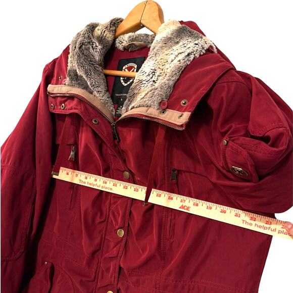 NEW! 1 Madison Expedition 1X Fur Trim Jacket $289 Hood Coat Long Burgundy Red XL - Picture 7 of 9